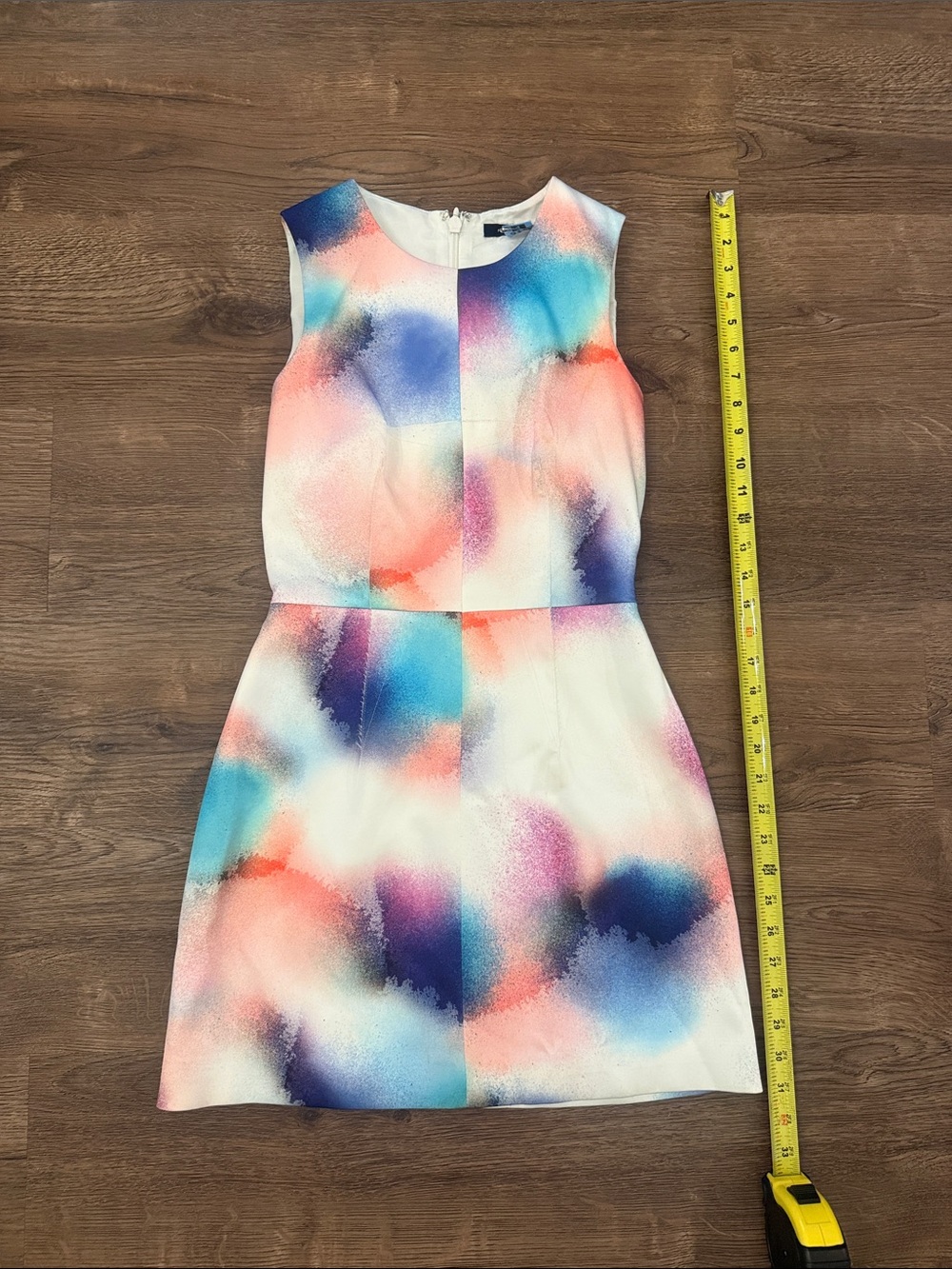 French Connection watercolor Dress white, Blue, Pink and Coral Satin Print